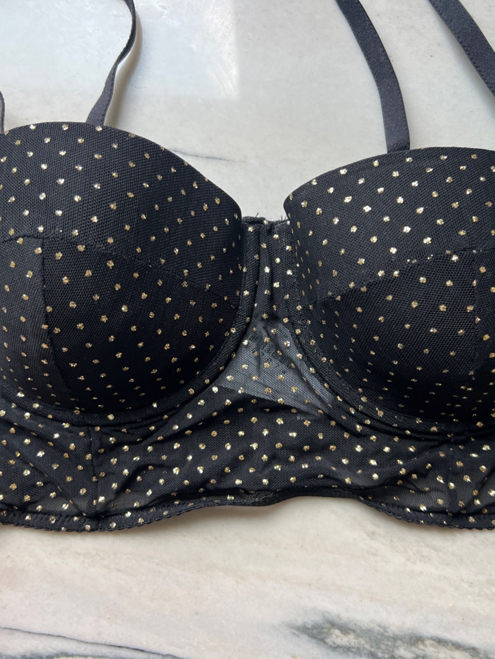 Forever 21 Black Strapless Bra with Gold Dot Detail- size xl